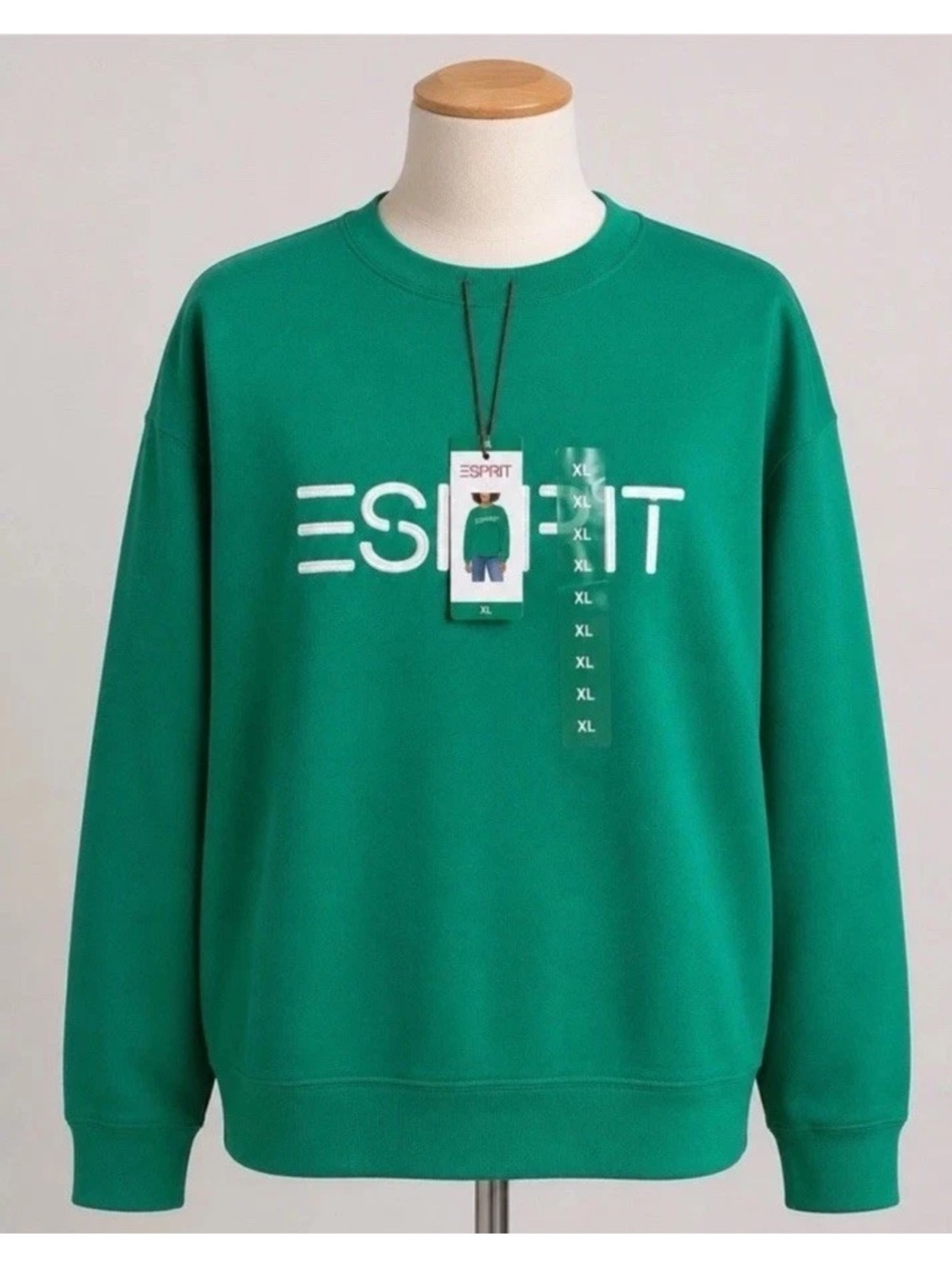 Esprit Women's Logo Fleece Crewneck Sweatshirt GREEN Viral 80's Costco Xl NEW
